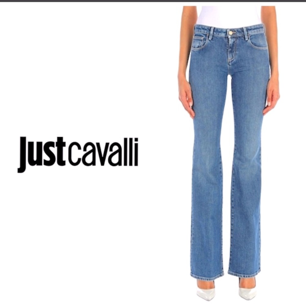 JUST CAVALLI ITALY Low Rise Wide Leg Denim Jeans